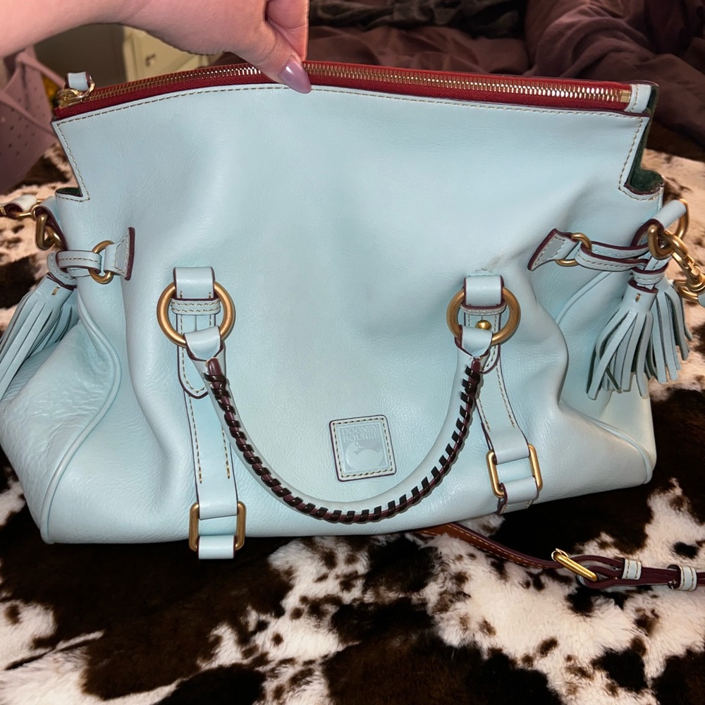 Stunning! Rare hard to find aqua blue Florentine Leather Large Satchel. 15x13x5